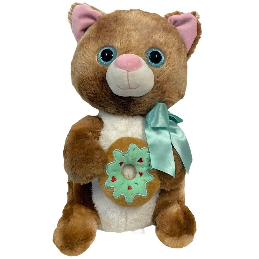 Inter-American Products Cat Plush‎ Kids 18" Brown Donut Mint Bow Glitter Eyes